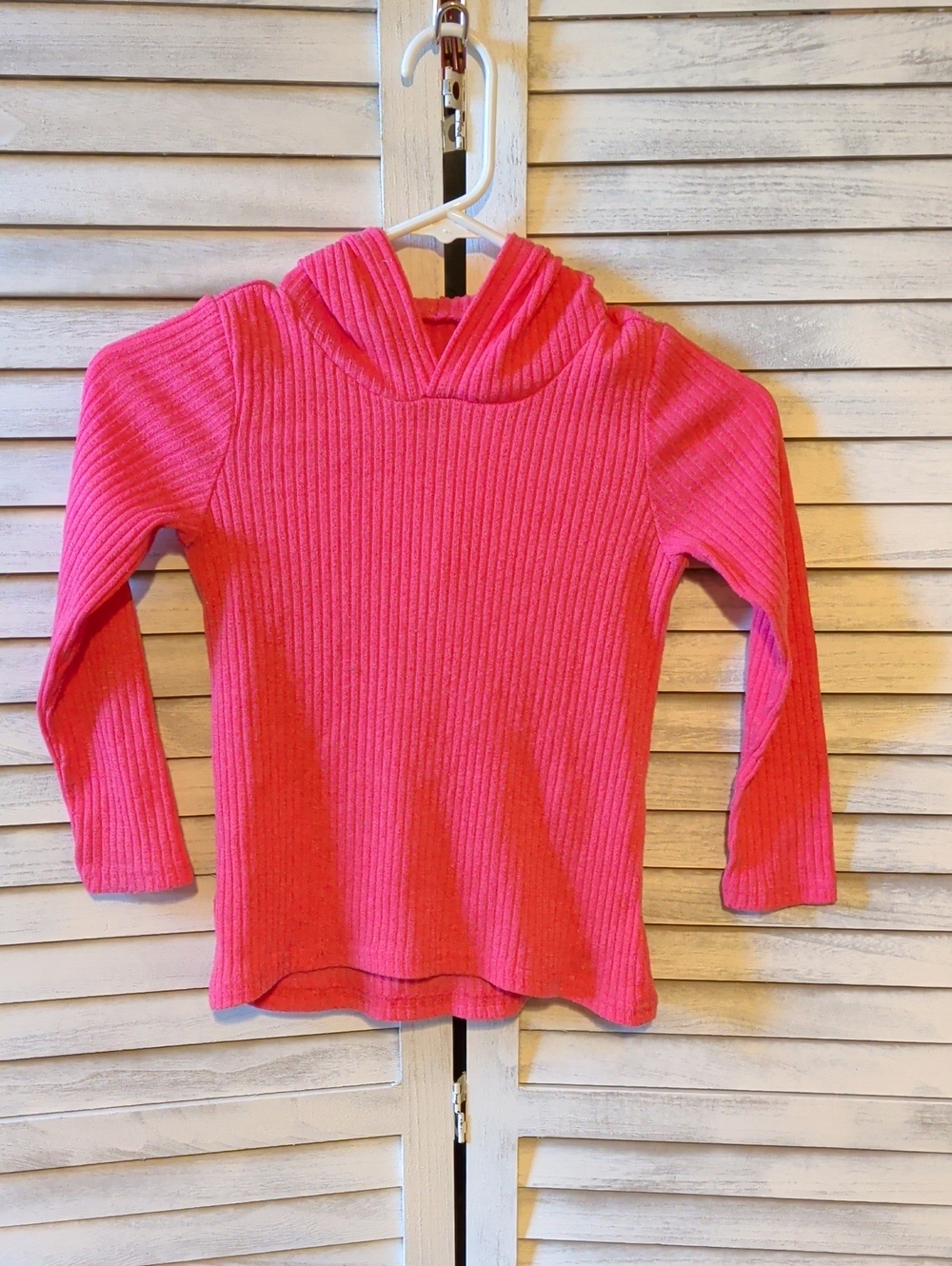 SHEIN Hot Pink Ribbed Hooded Knit Top